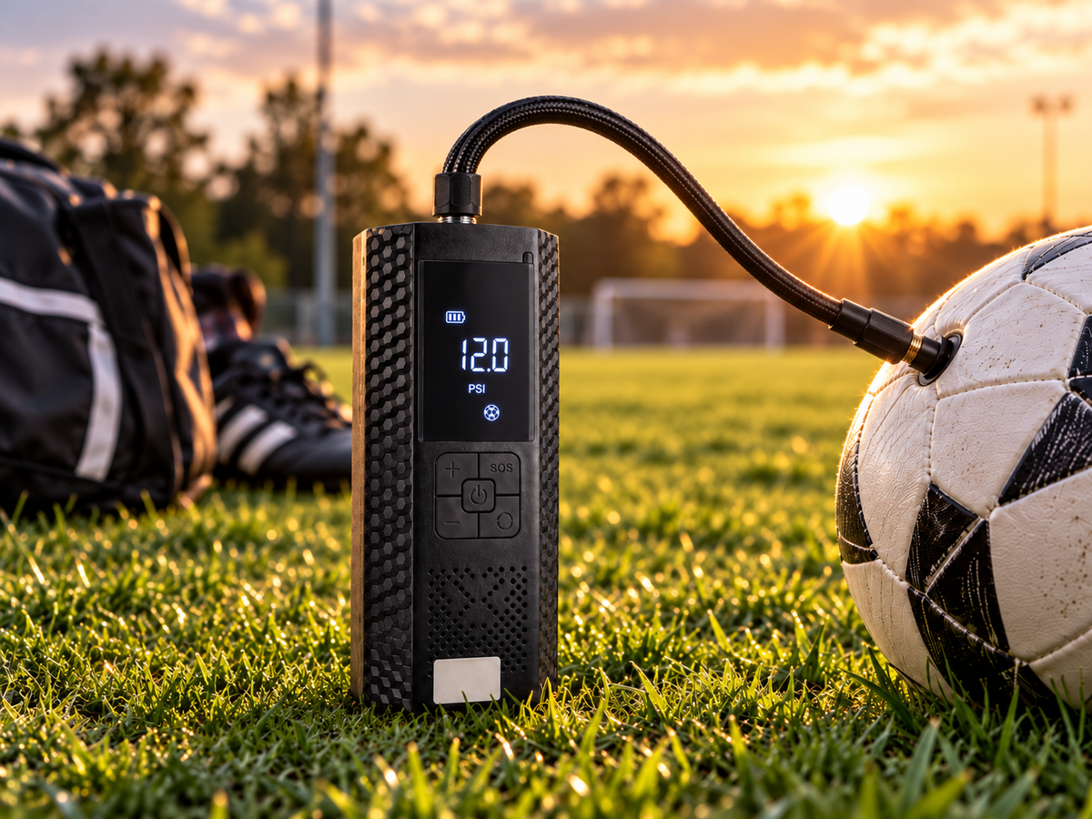 inflating a soccer ball